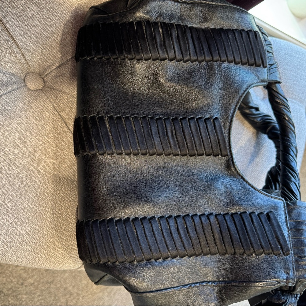 Stylish Black Handbag with Ribbed Design, Giorgio Armani